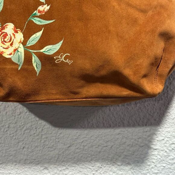 Jen Aprile Suede Hand Painted Heel Fashion Handbag Purse  Shoulder - Picture 6 of 9